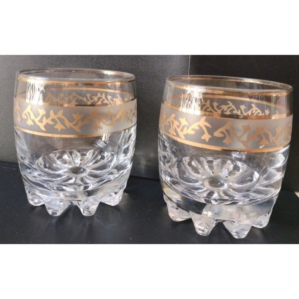 Old Fashion Set Of 2 Whiskey Glasses 24kt Gold Victoria  3".5x3"